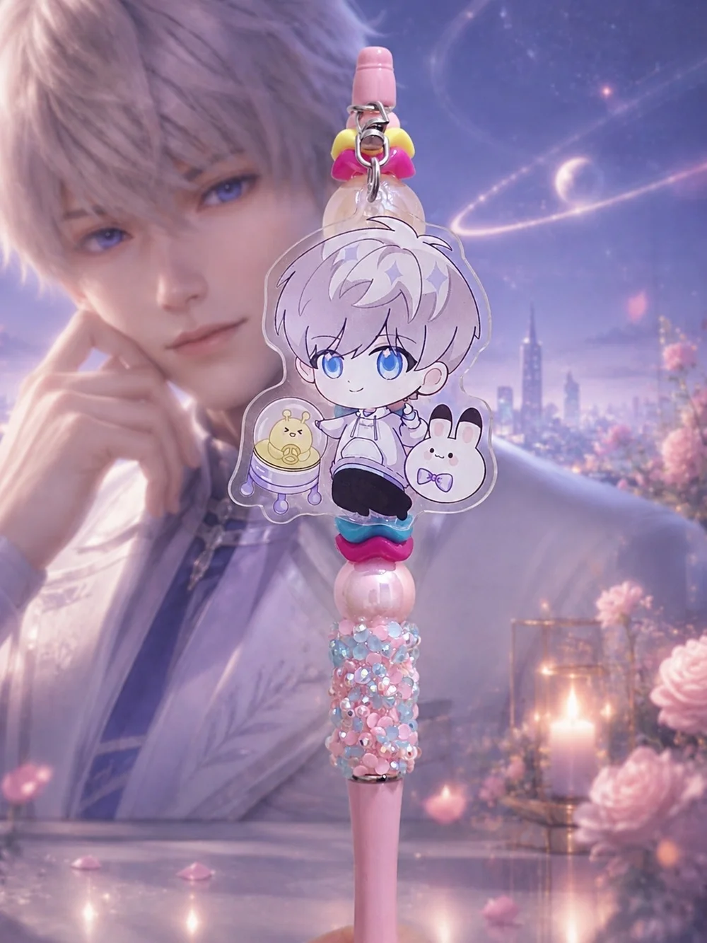 Love and Deepspace Xavier Handmade Beaded Pen & Acrylic Charm